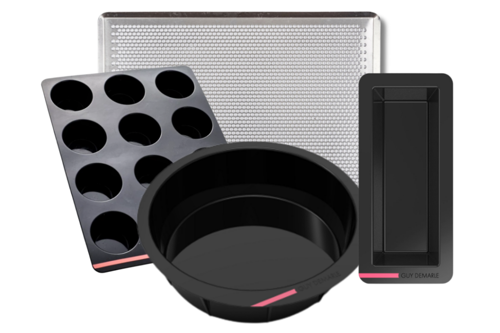 bon COOK New Home Baking Essentials with loaf mold, round mold, muffin tray, and perforated baking sheet.